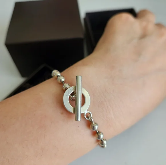 GUCCI Sterling Silver Ball Chain Toggle Bracelet full set - Picture 4 of 5